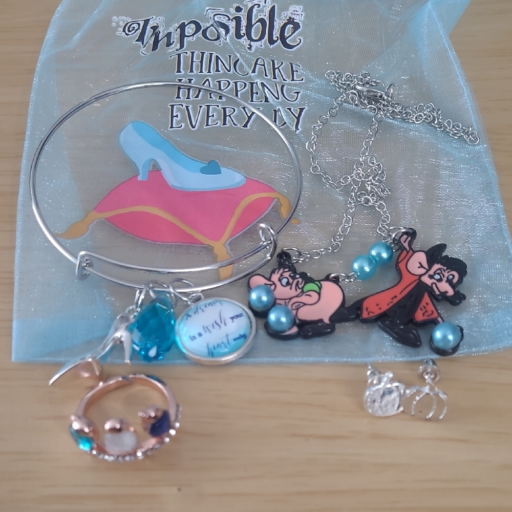 Disney Cinderella Silver Jewelry Set with Blue Accents NWOT